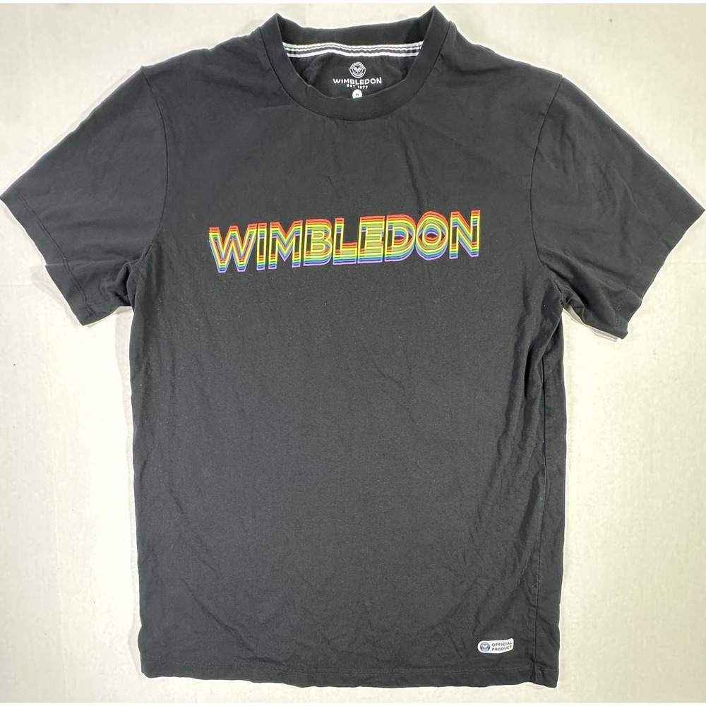 Wimbledon Championships Black Rainbow Logo Graphic T-Shirt Size M Official